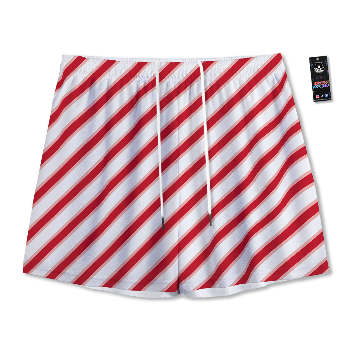 Candy Cane Stripes White And Red Print Mesh Shorts