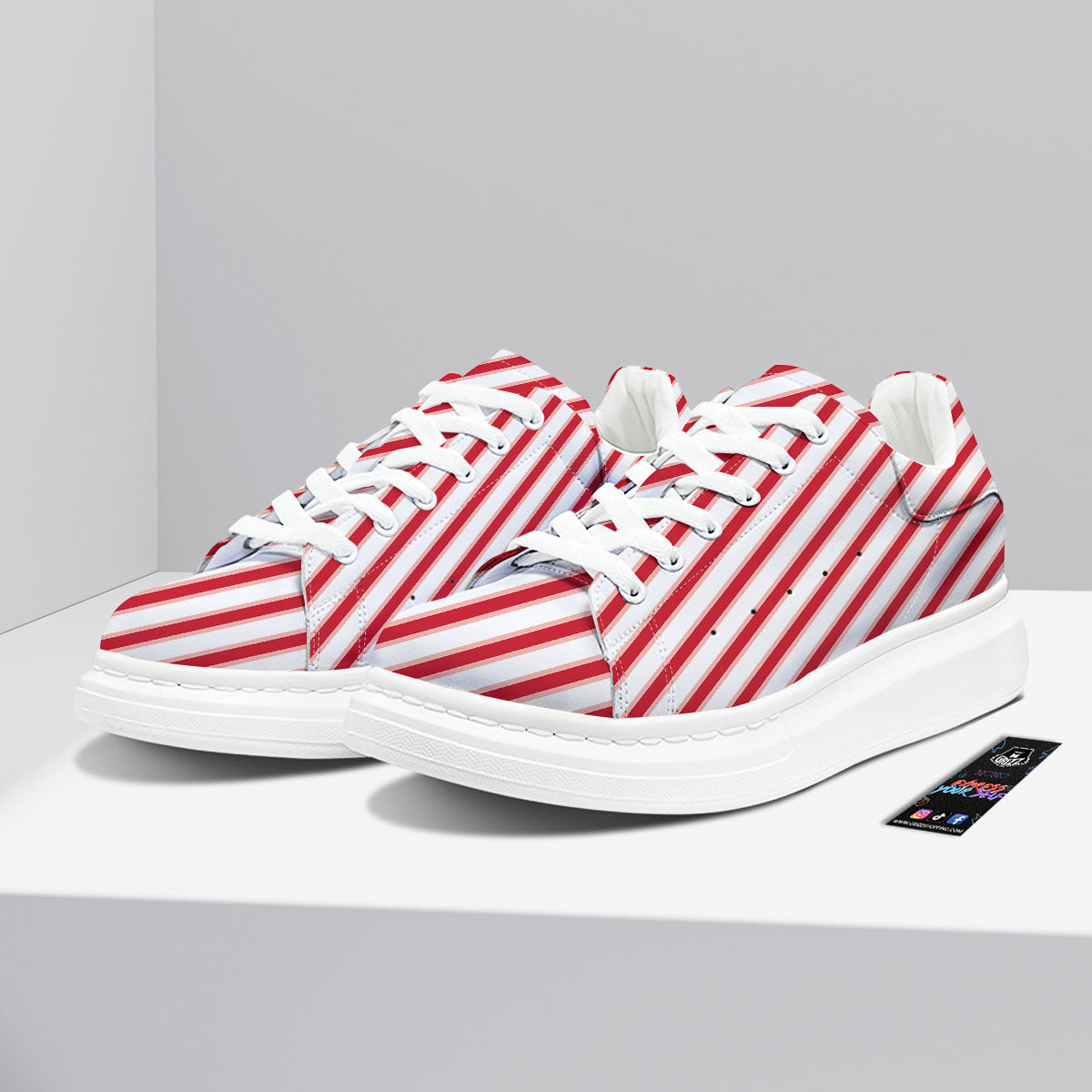 Candy Cane Stripes White And Red Print Platform Shoes-grizzshop