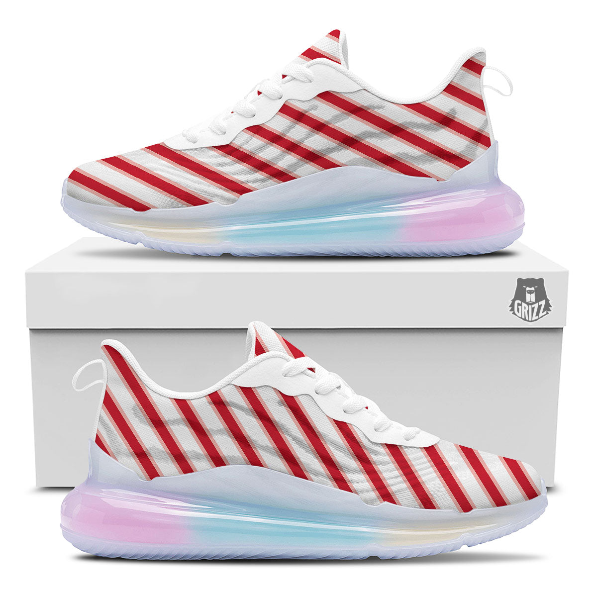 Candy Cane Stripes White And Red Print Running Sneakers-grizzshop