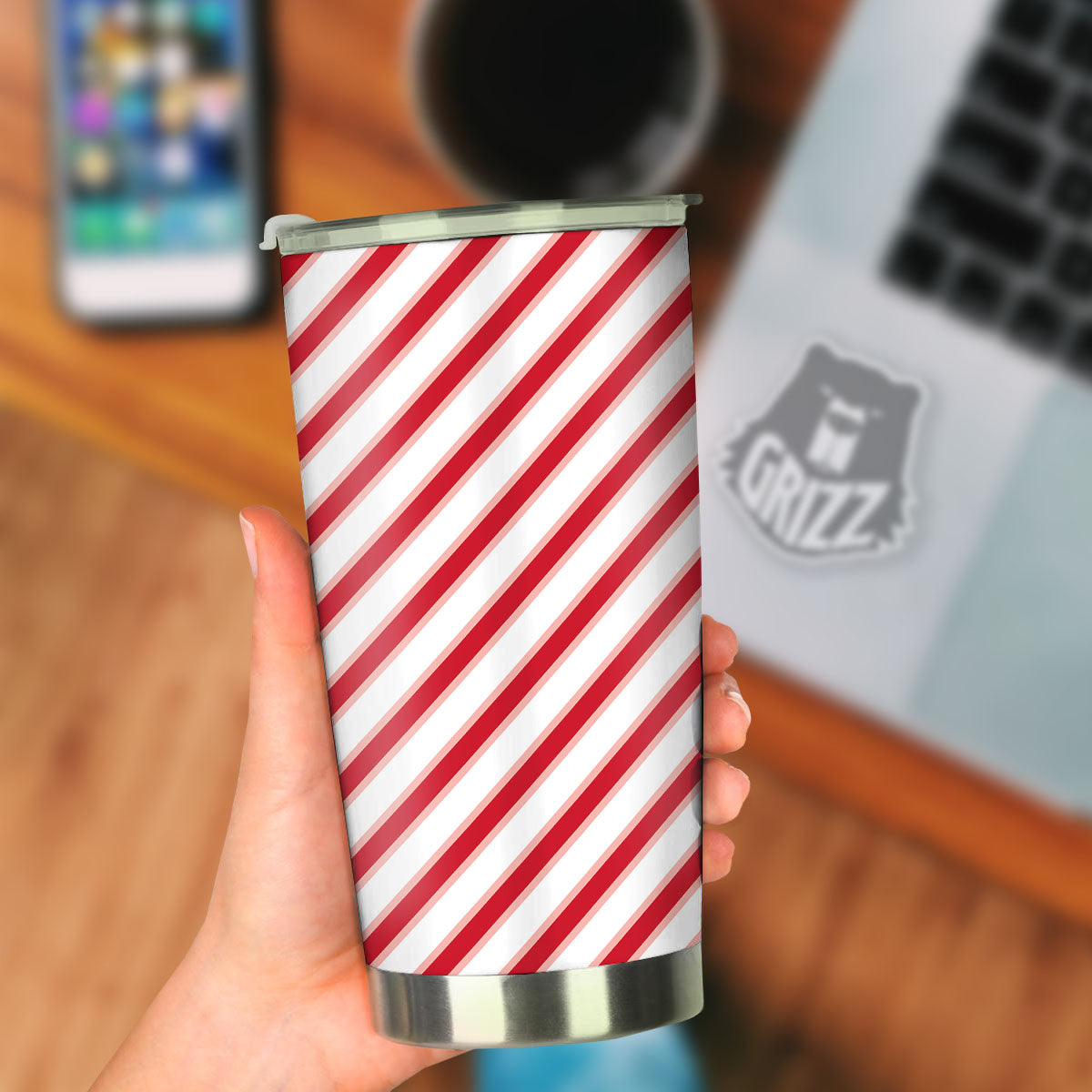 Candy Cane Stripes White And Red Print Tumbler-grizzshop