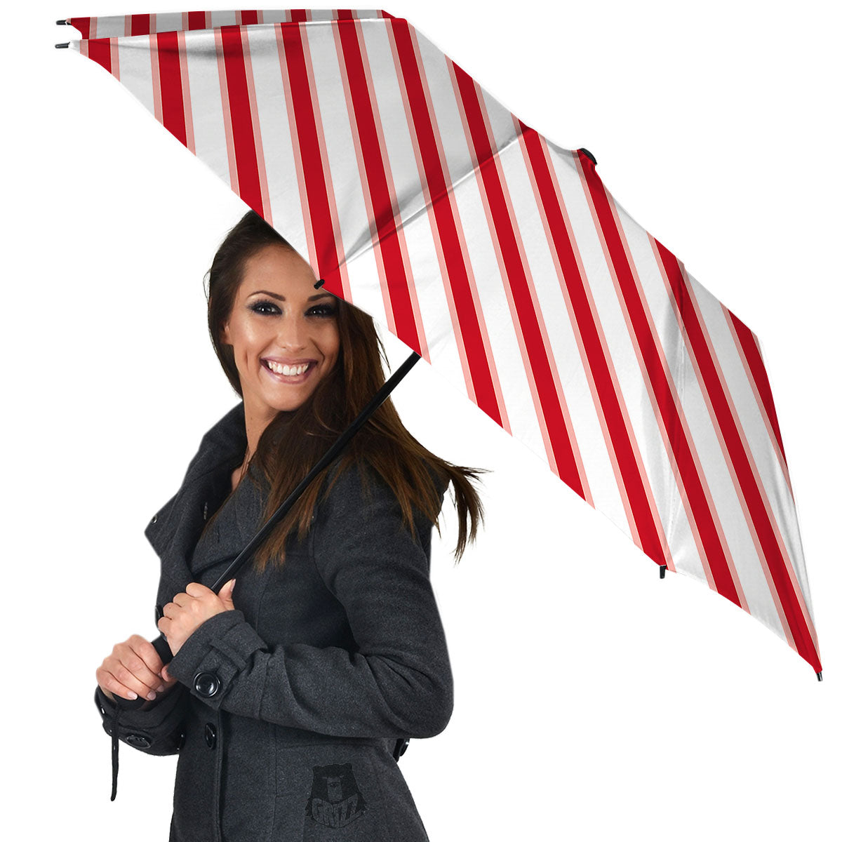 Candy Cane Stripes White And Red Print Umbrella-grizzshop