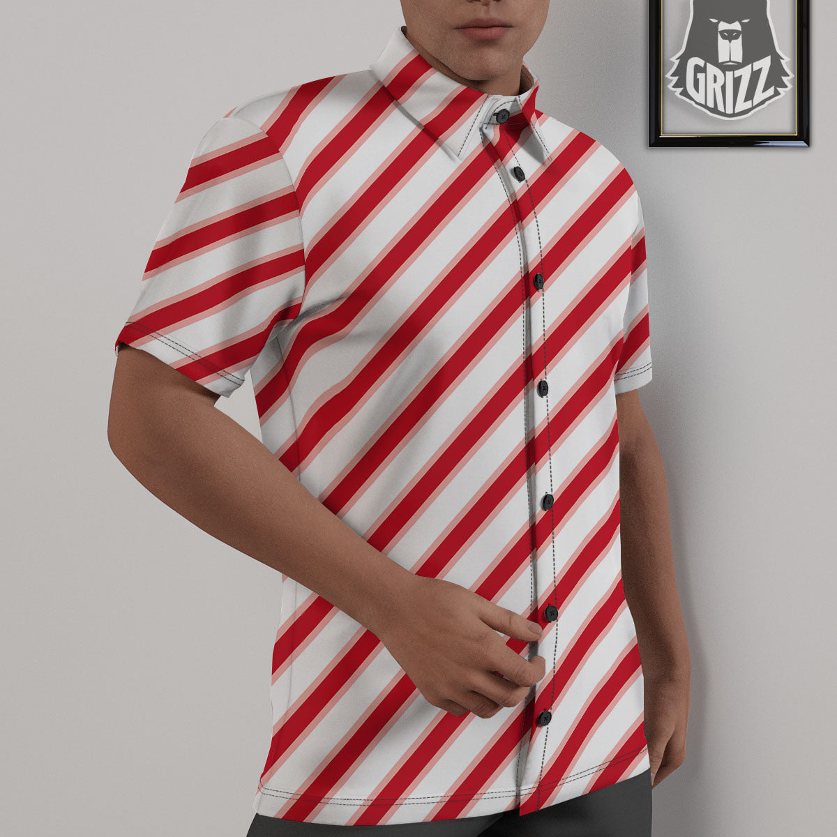 Candy Cane Stripes White And Red Print Untucked Shirts-grizzshop