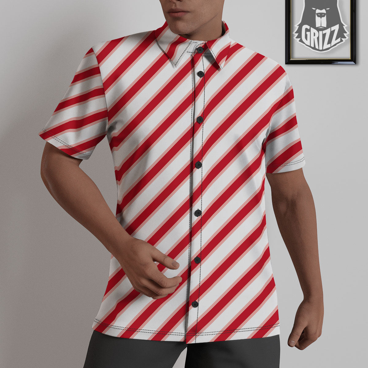 Candy Cane Stripes White And Red Print Untucked Shirts-grizzshop