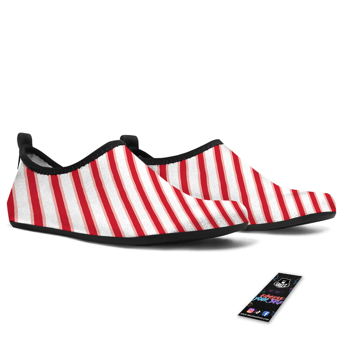 Candy Cane Stripes White And Red Print Water Shoes-grizzshop