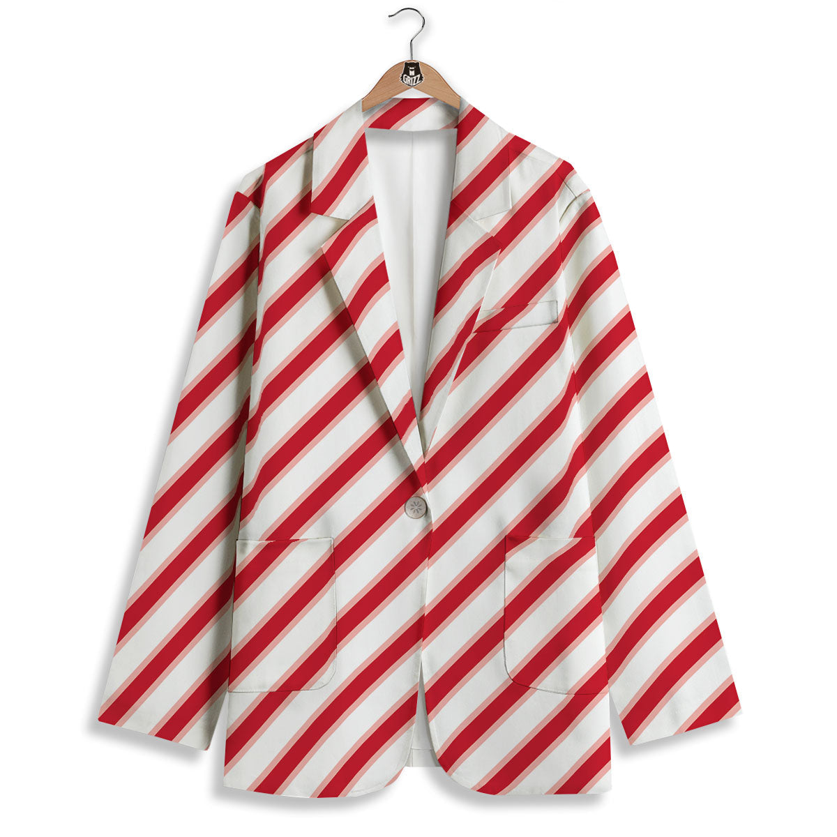 Candy Cane Stripes White And Red Print Women's Blazer-grizzshop