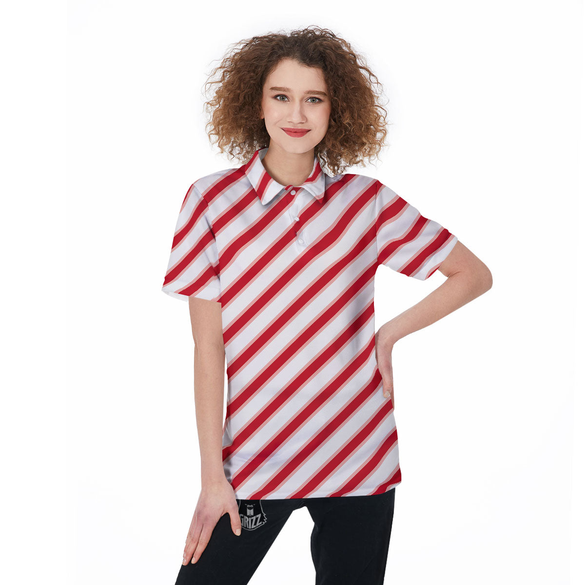 Candy Cane Stripes White And Red Print Women's Golf Shirts-grizzshop