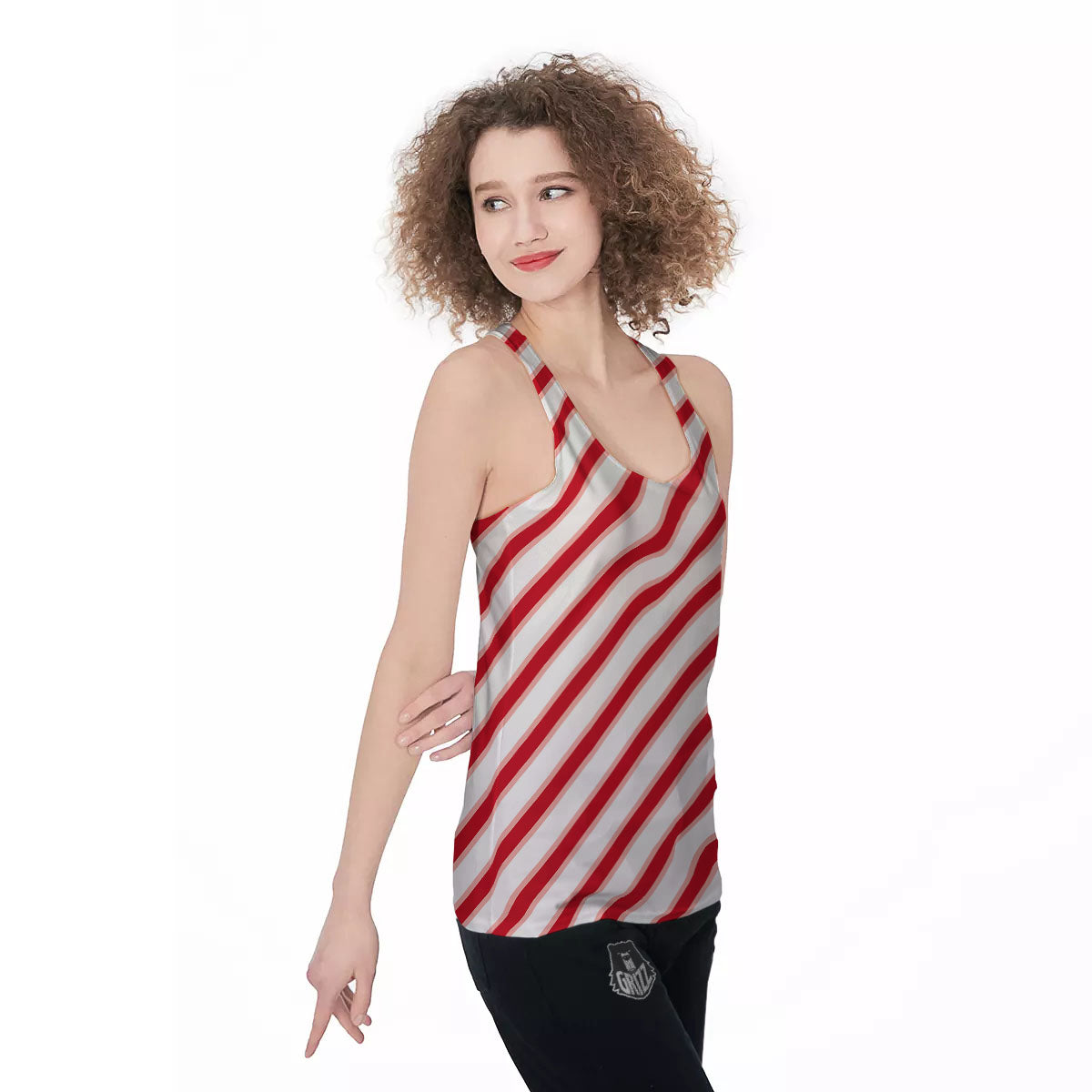 Candy Cane Stripes White And Red Print Women's Racerback Tank Top-grizzshop
