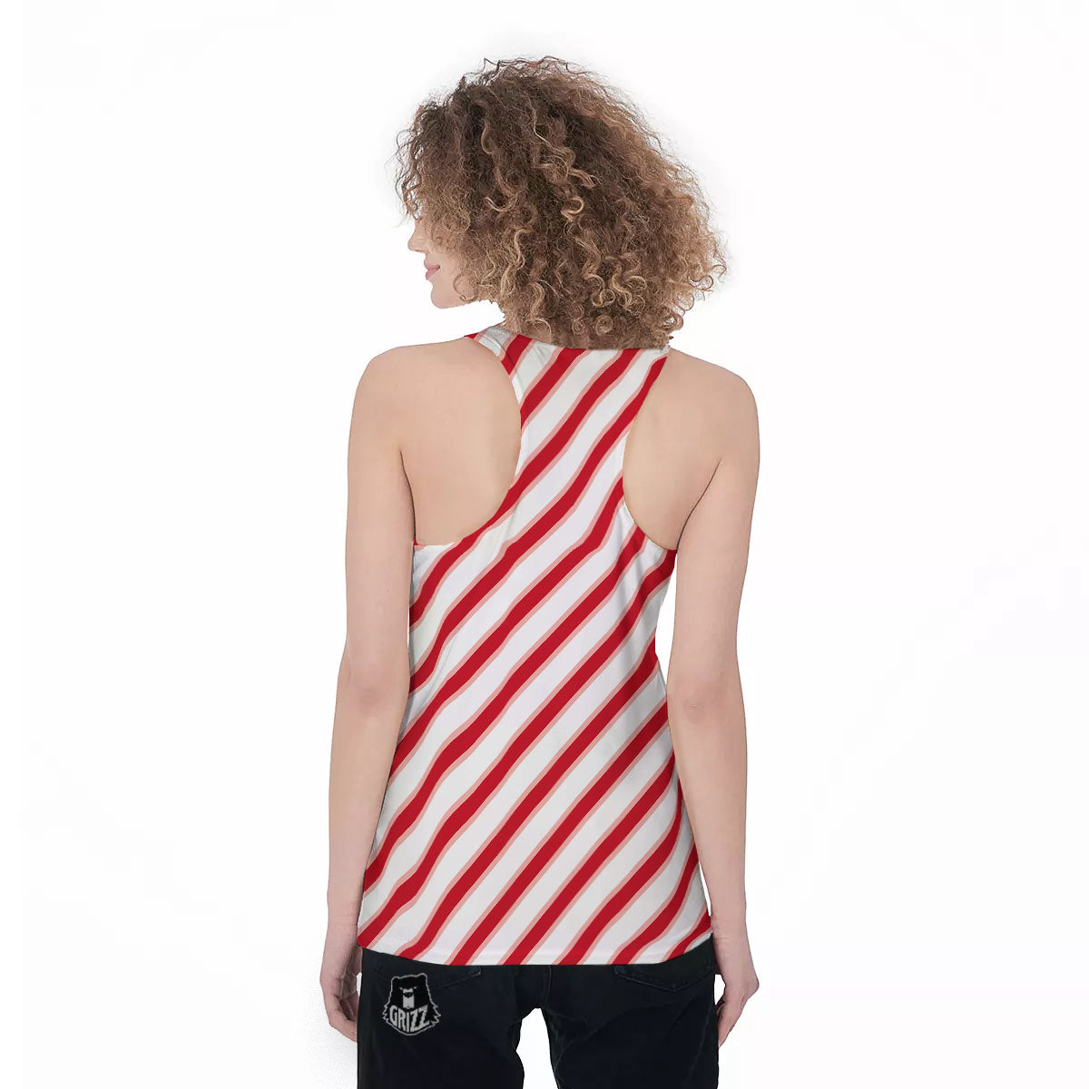 Candy Cane Stripes White And Red Print Women's Racerback Tank Top-grizzshop
