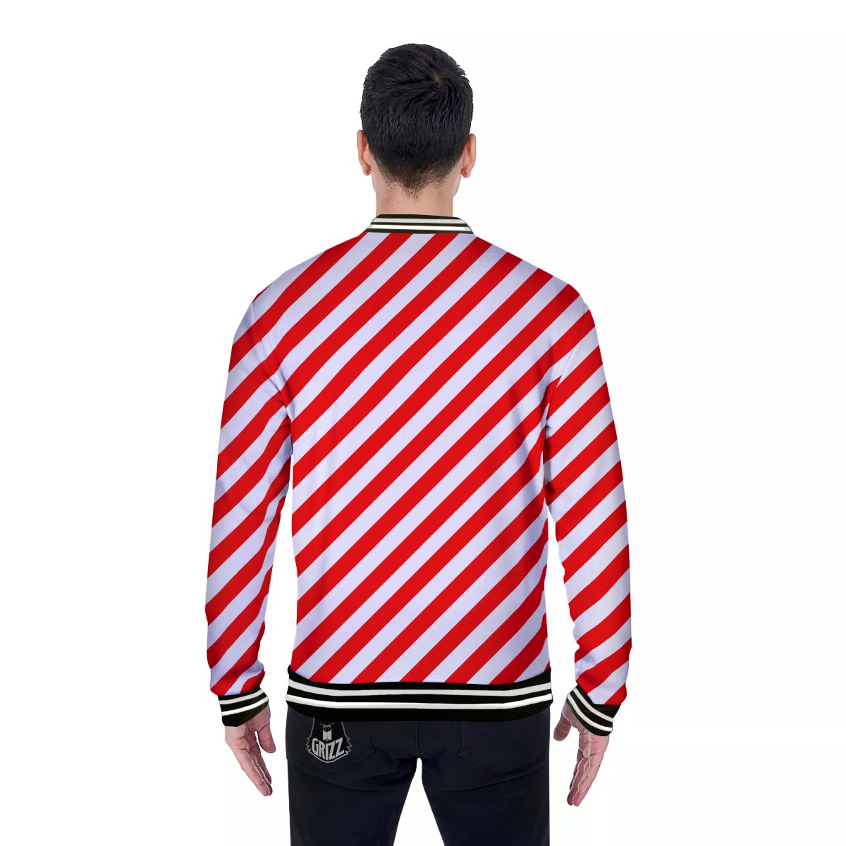 Candy Cane White And Red Print Pattern Baseball Jacket-grizzshop