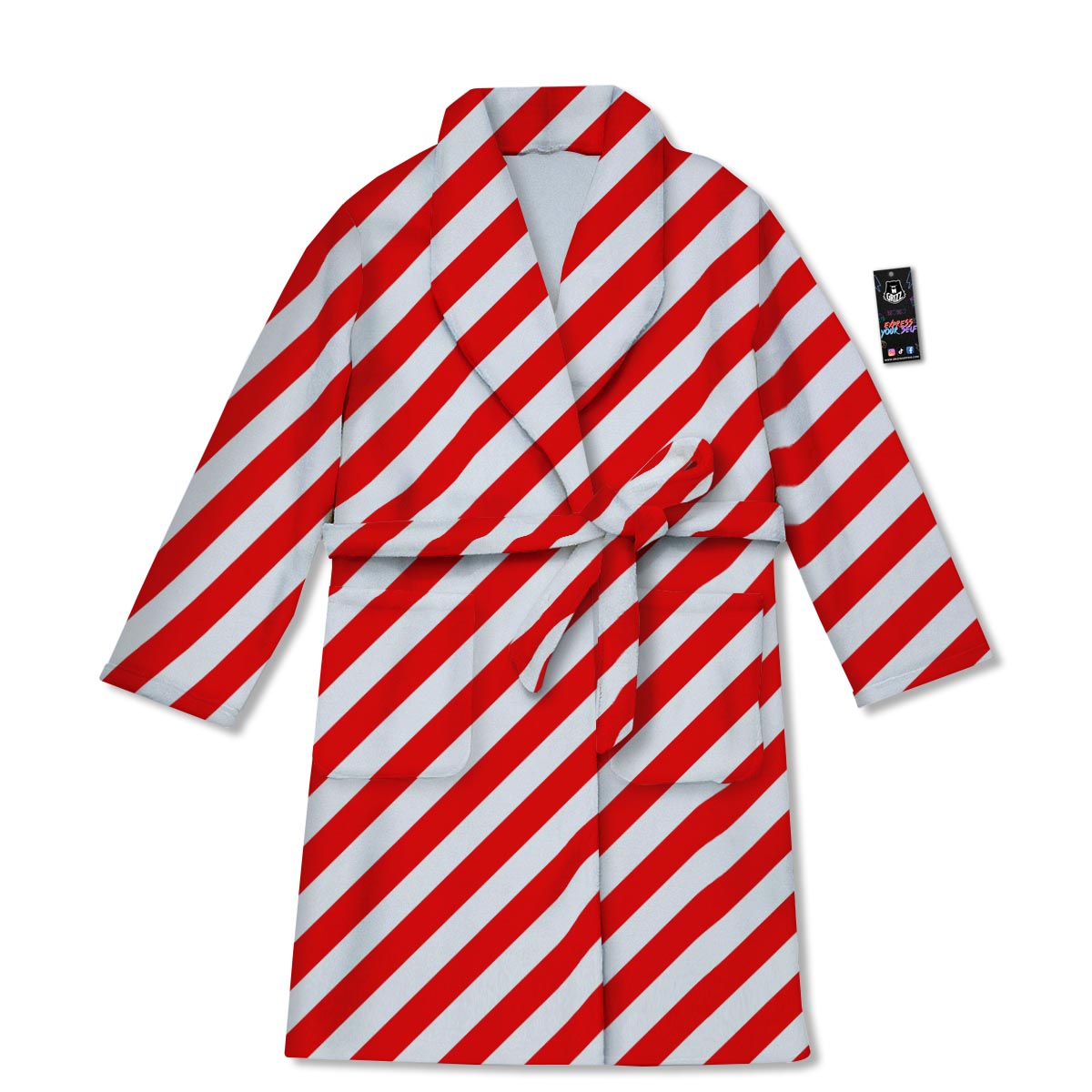 Candy Cane White And Red Print Pattern Bathrobe-grizzshop