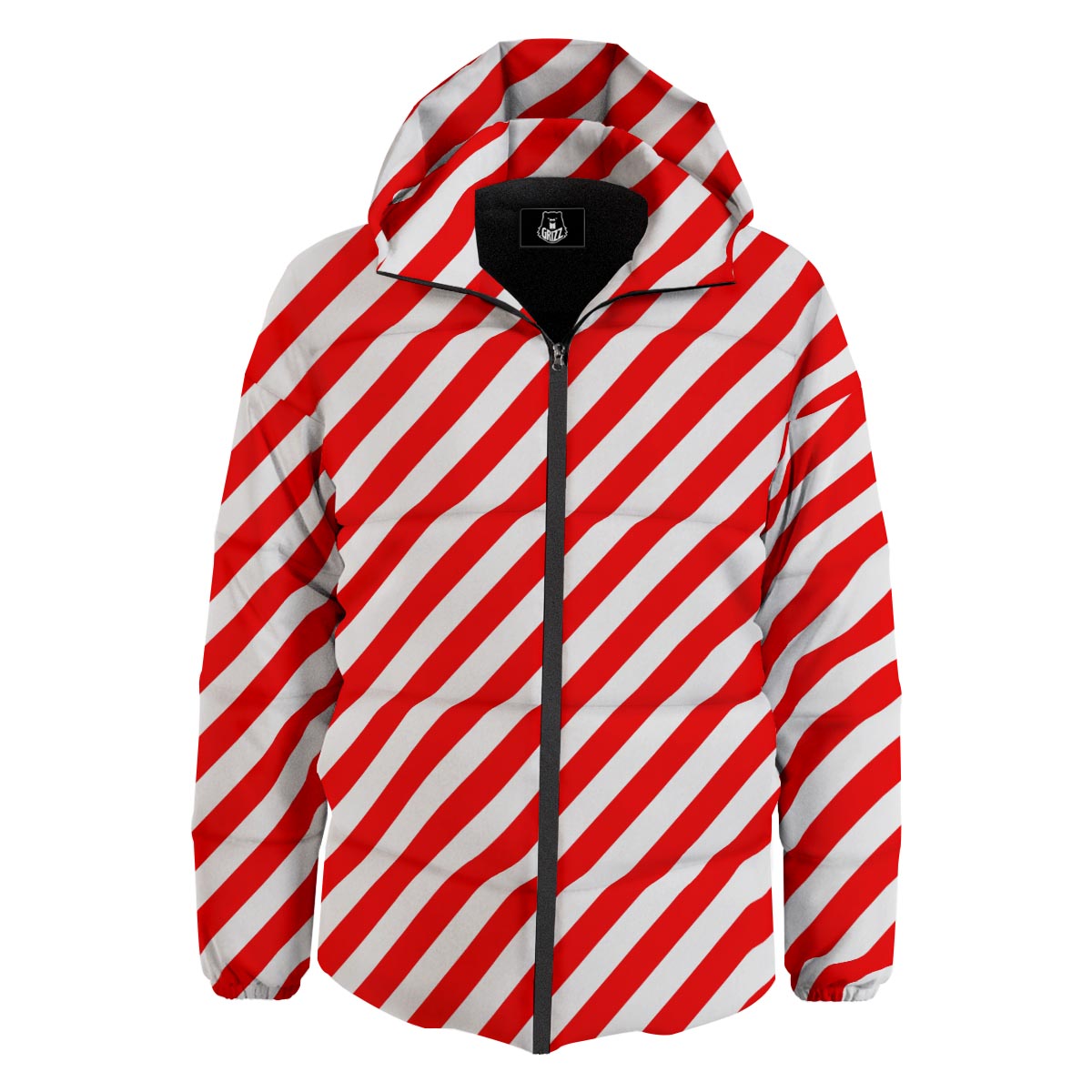 Candy Cane White And Red Print Pattern Down Jacket-grizzshop