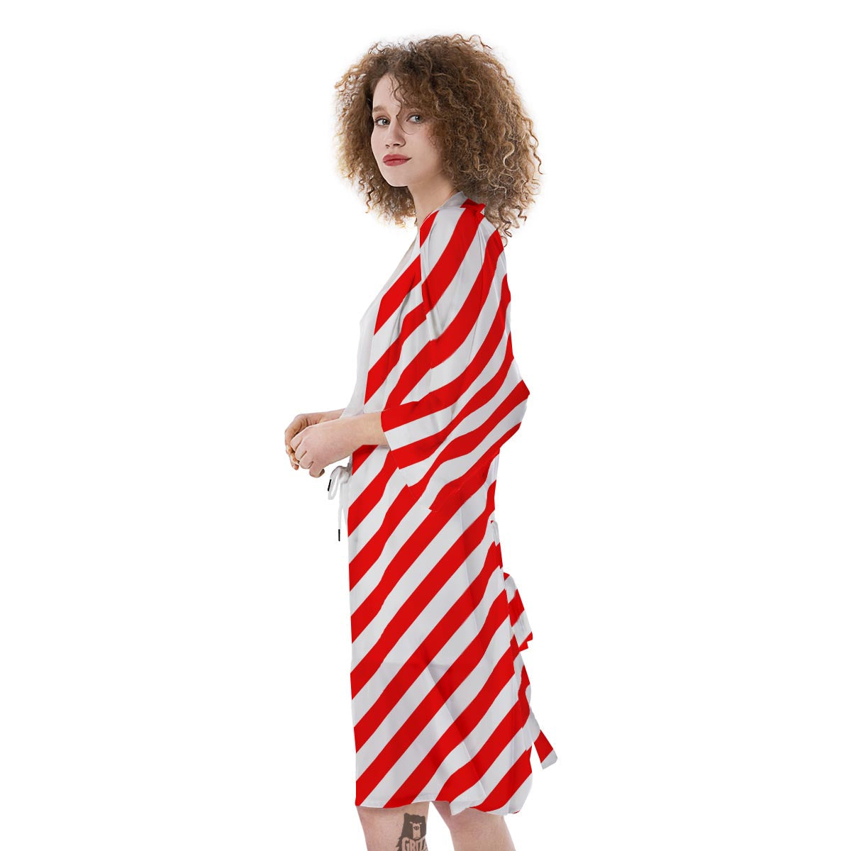 Candy Cane White And Red Print Pattern Kimono-grizzshop