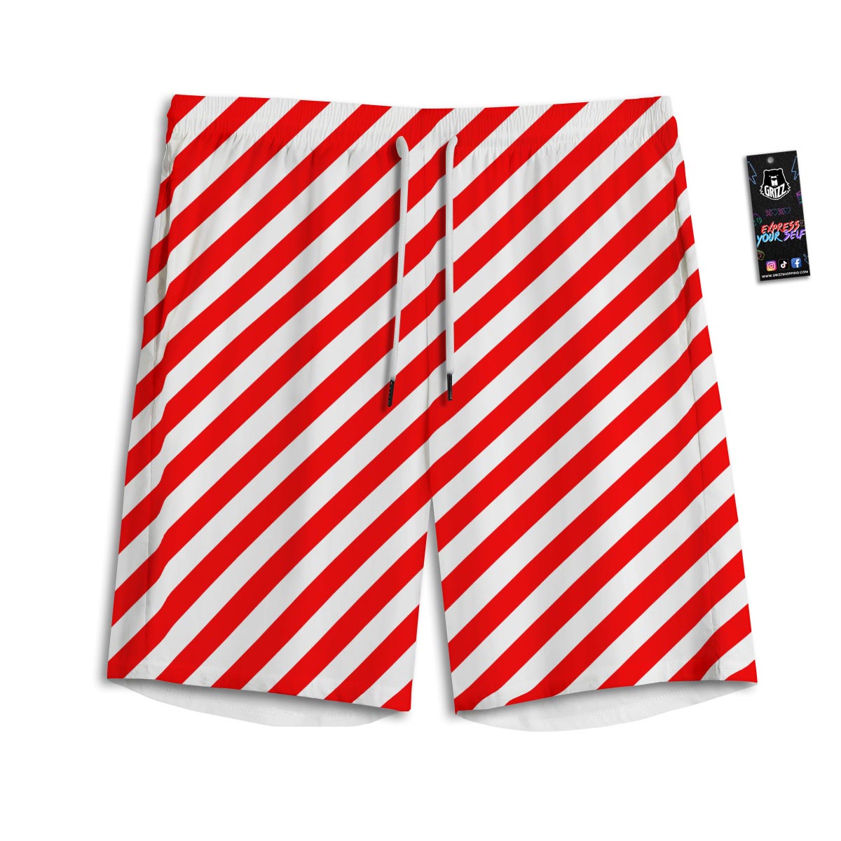 Candy Cane White And Red Print Pattern Men's Athletic Shorts