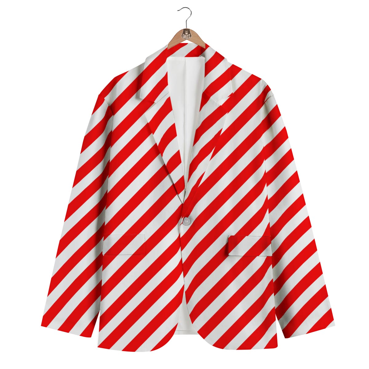 Candy Cane White And Red Print Pattern Men's Blazer-grizzshop