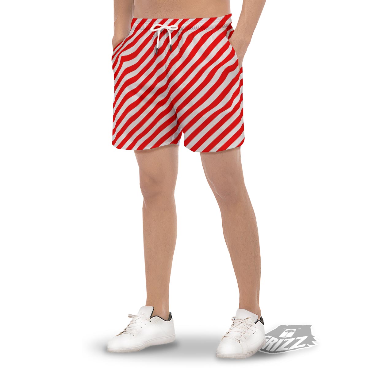 Candy Cane White And Red Print Pattern Men's Gym Shorts-grizzshop