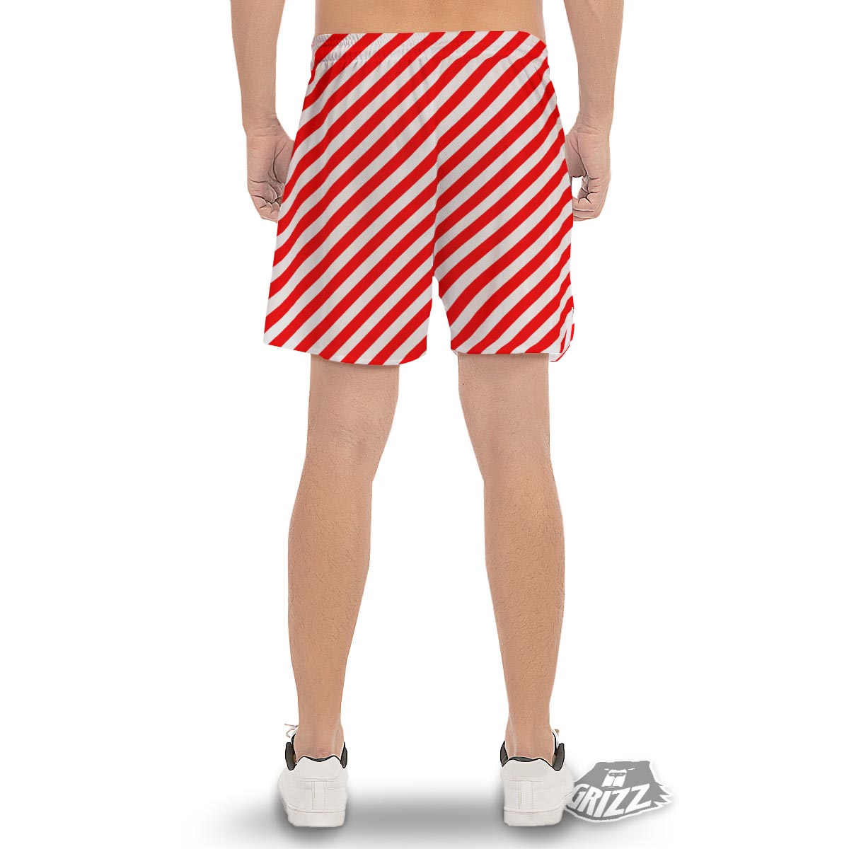 Candy Cane White And Red Print Pattern Men's Gym Shorts-grizzshop
