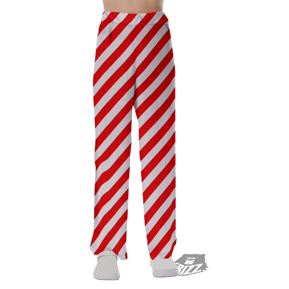 Candy Cane White And Red Print Pattern Pajama Pants-grizzshop