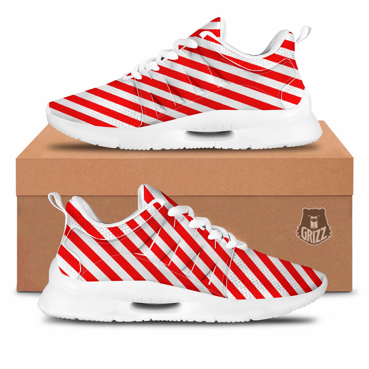 Candy Cane White And Red Print Pattern Tennis Shoes-grizzshop