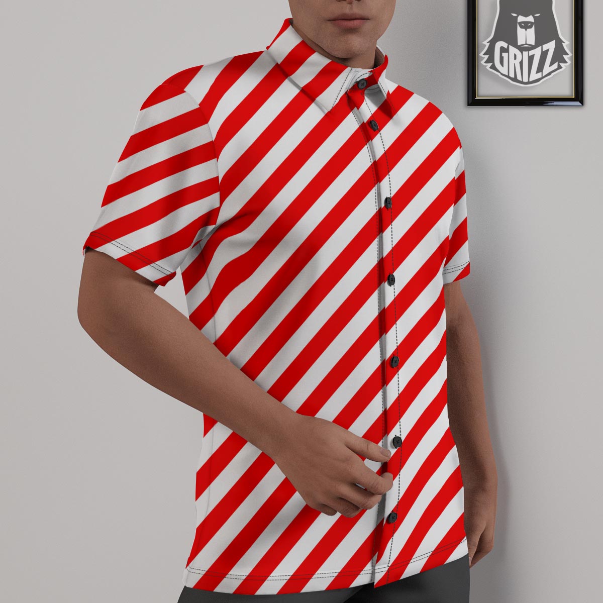 Candy Cane White And Red Print Pattern Untucked Shirts-grizzshop