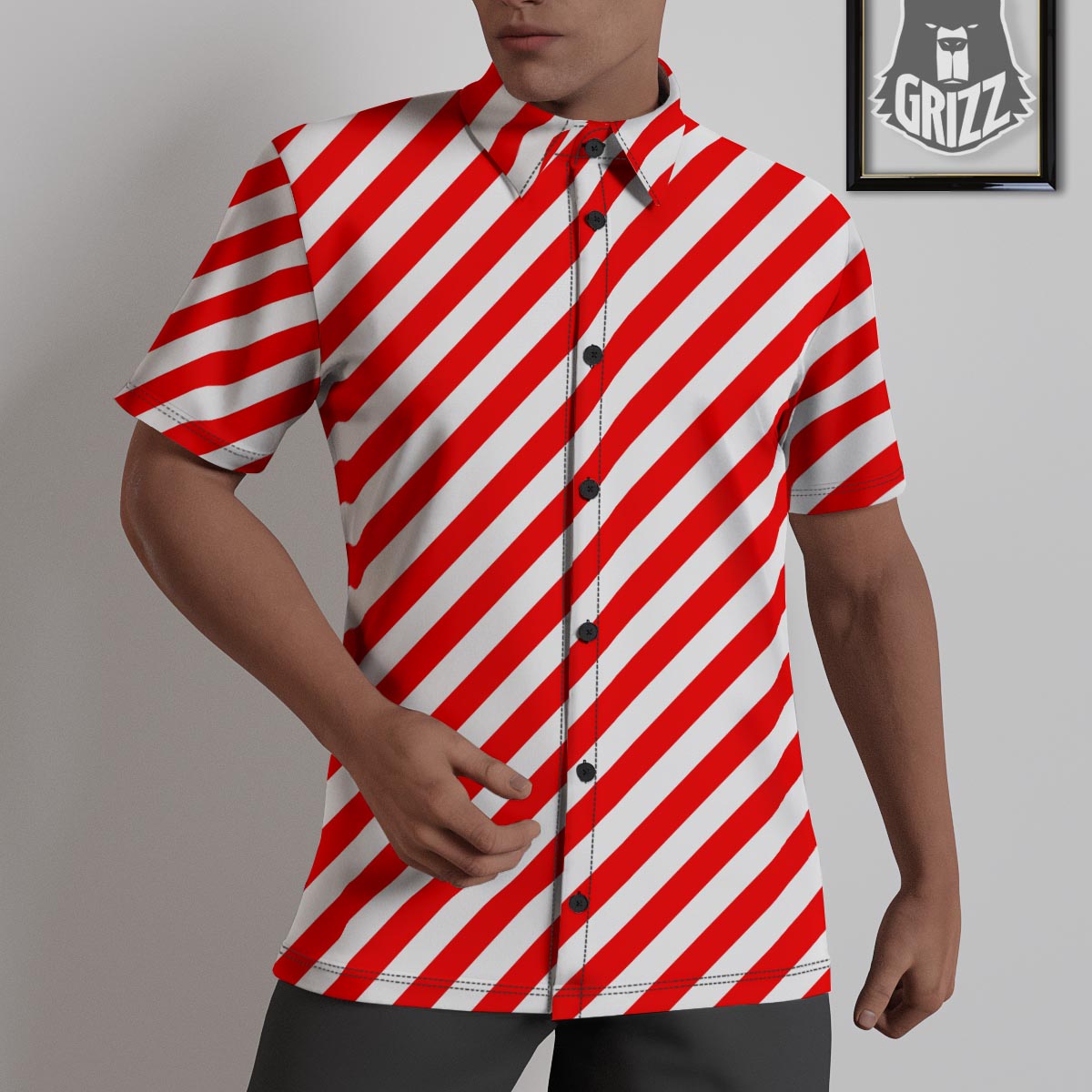 Candy Cane White And Red Print Pattern Untucked Shirts-grizzshop