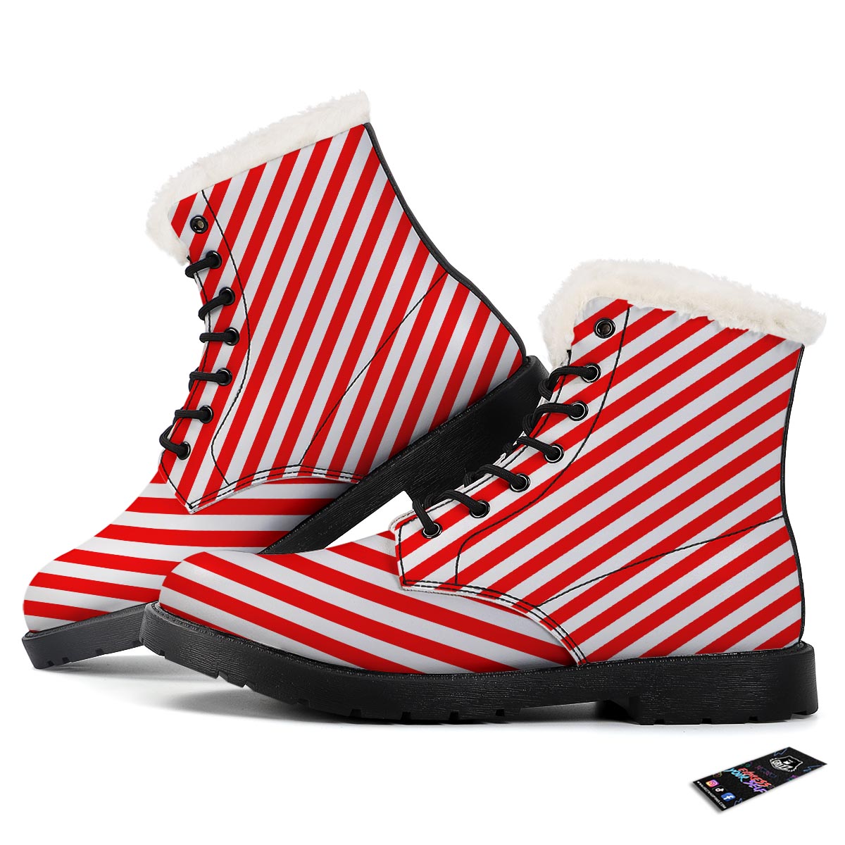 Candy Cane White And Red Print Pattern Winter Boots-grizzshop