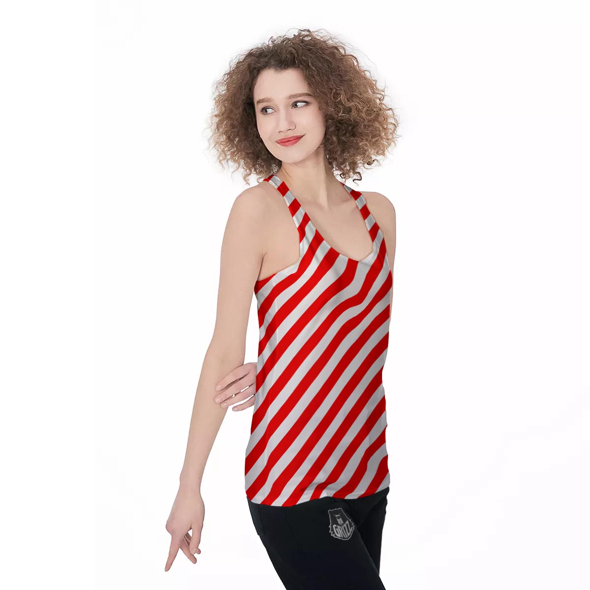 Candy Cane White And Red Print Pattern Women's Racerback Tank Top-grizzshop