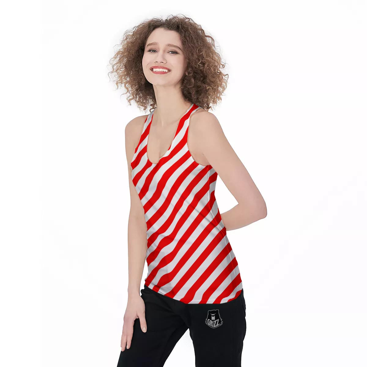 Candy Cane White And Red Print Pattern Women's Racerback Tank Top-grizzshop