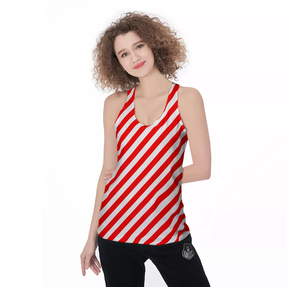 Candy Cane White And Red Print Pattern Women's Racerback Tank Top-grizzshop