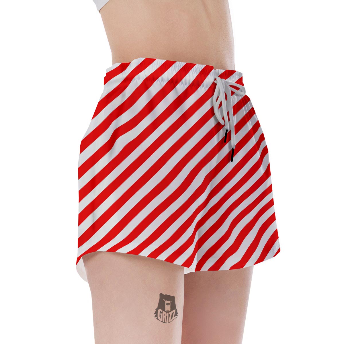 Candy Cane White And Red Print Pattern Women's Shorts-grizzshop