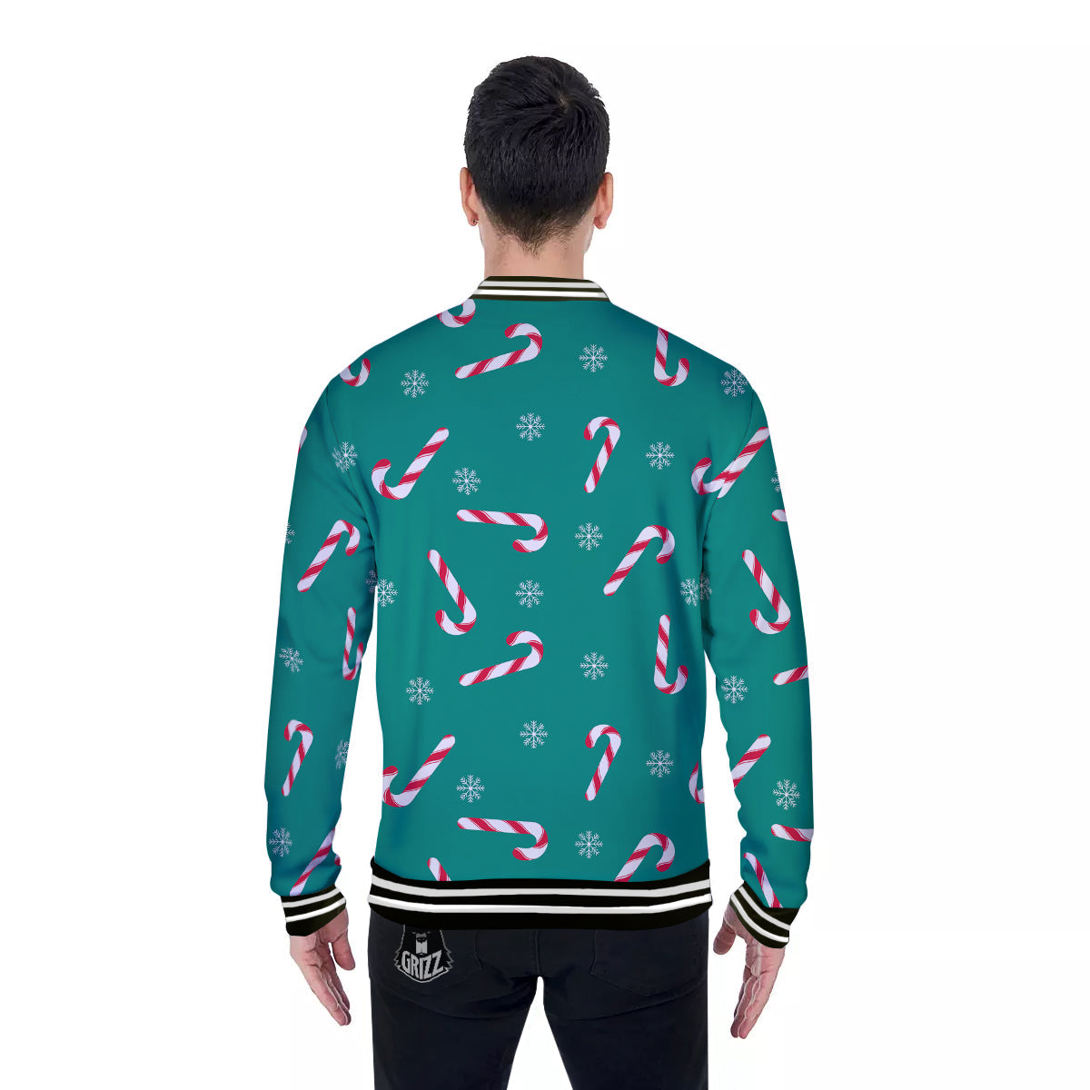 Candy Cane Xmas Print Pattern Baseball Jacket-grizzshop