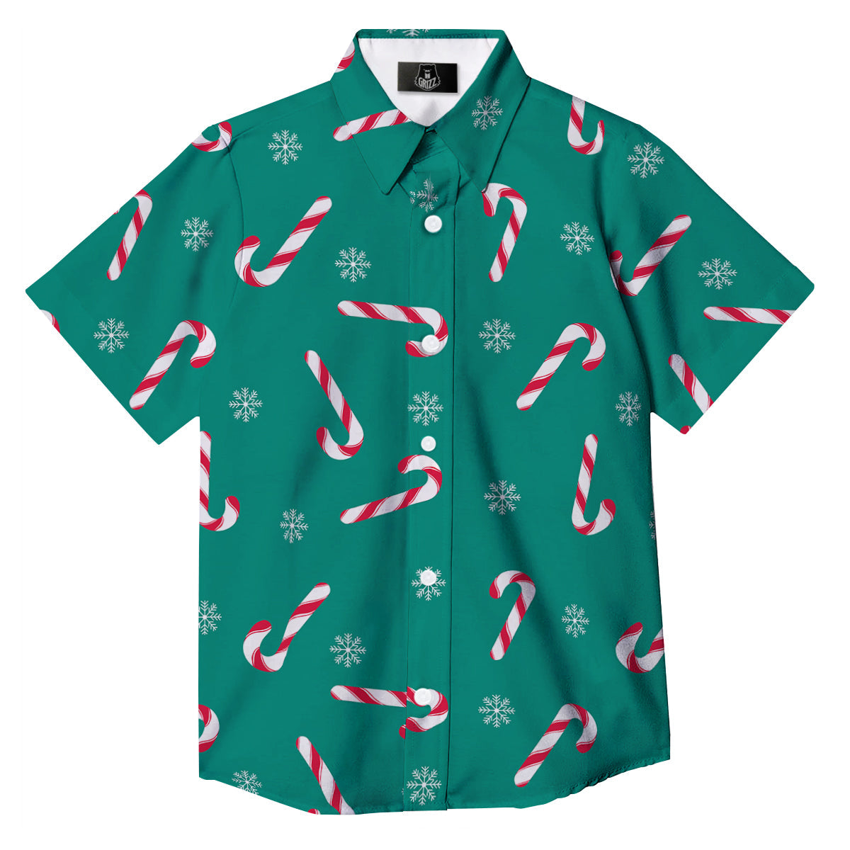 Candy Cane Xmas Print Pattern Button Up Shirt-grizzshop