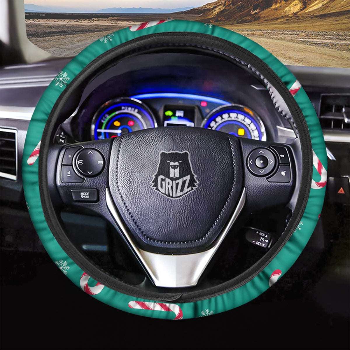 Candy Cane Xmas Print Pattern Car Steering Wheel Cover-grizzshop