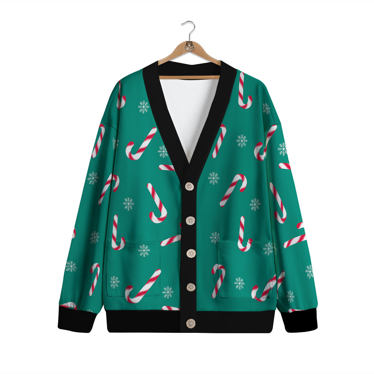 Candy Cane Xmas Print Pattern Cardigan-grizzshop