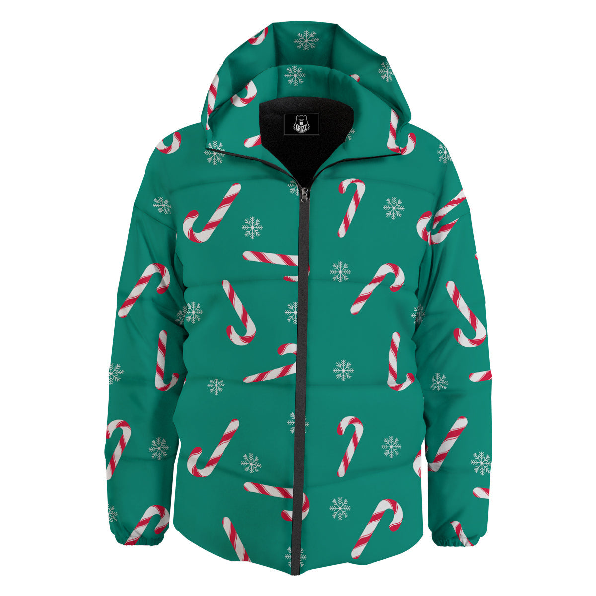 Candy Cane Xmas Print Pattern Down Jacket-grizzshop