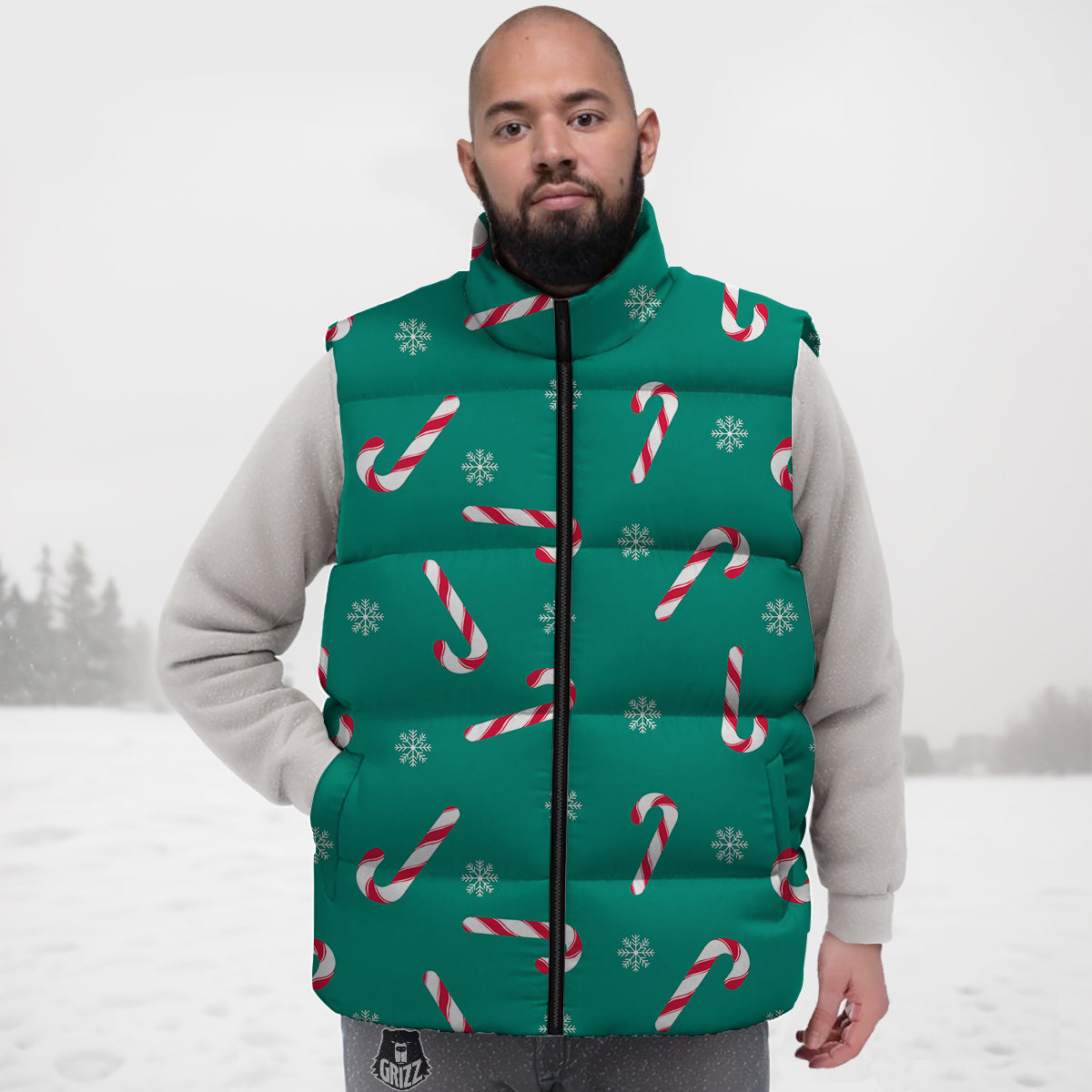 Candy Cane Xmas Print Pattern Down Vest
