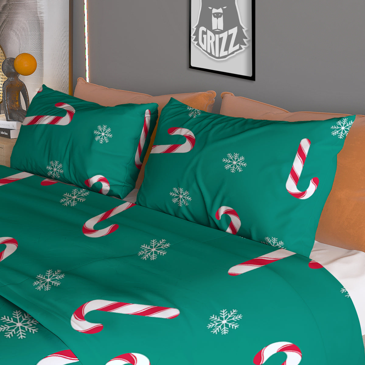 Candy Cane Xmas Print Pattern Duvet Cover Bedding Set