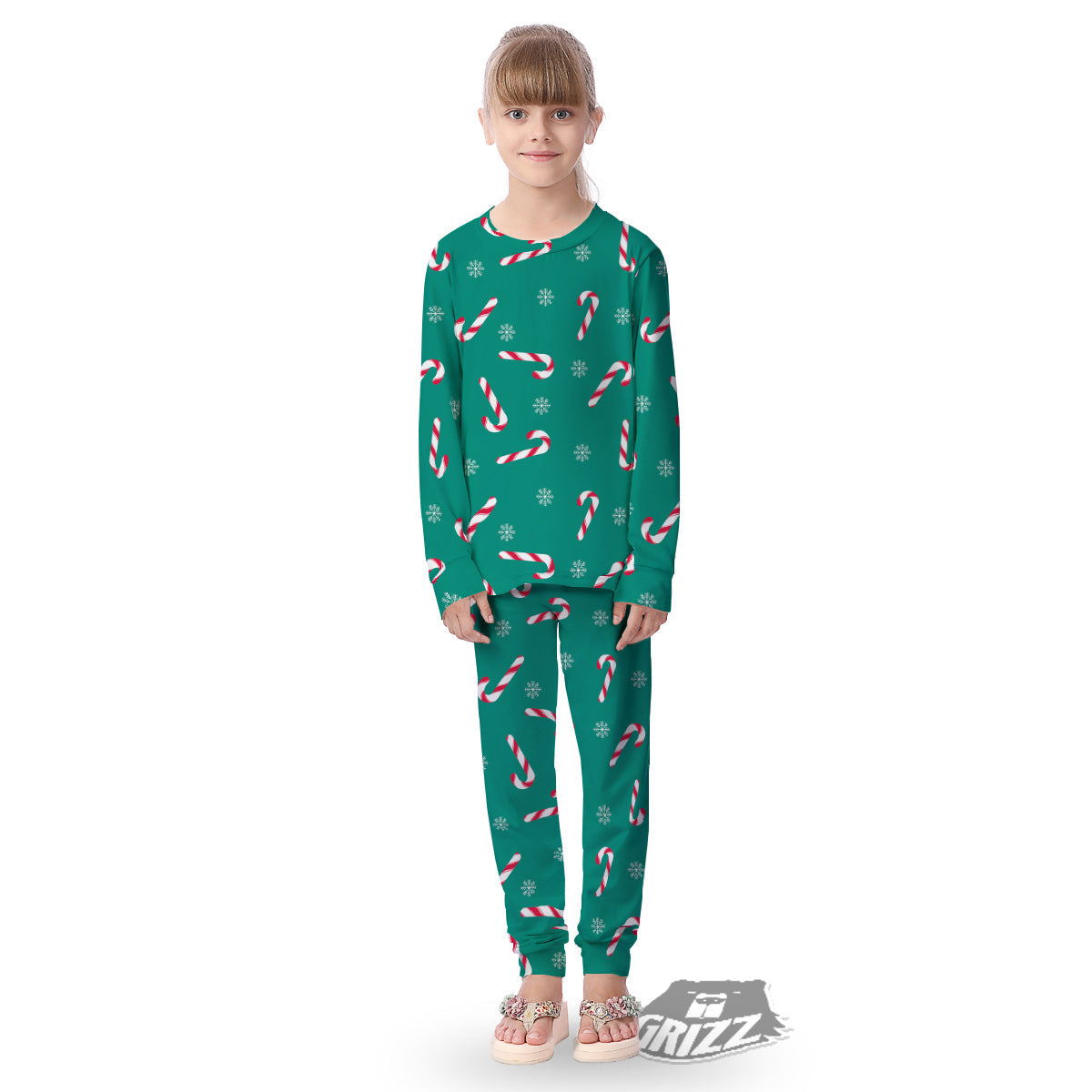 Candy Cane Xmas Print Pattern Kid's Pajamas-grizzshop