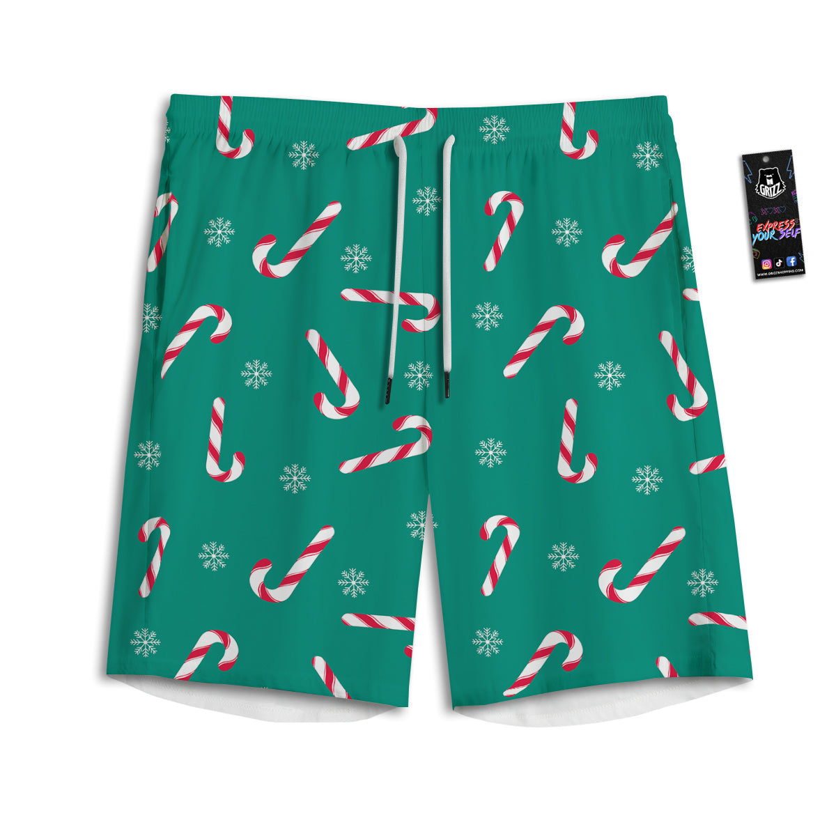 Candy Cane Xmas Print Pattern Men's Athletic Shorts