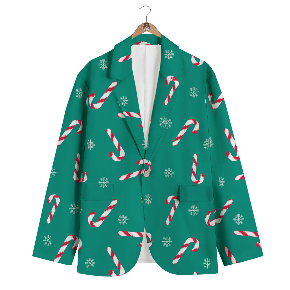 Candy Cane Xmas Print Pattern Men's Blazer-grizzshop