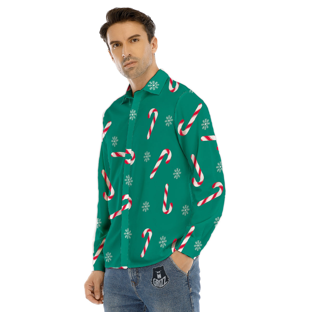 Candy Cane Xmas Print Pattern Men's Dress Shirts-grizzshop
