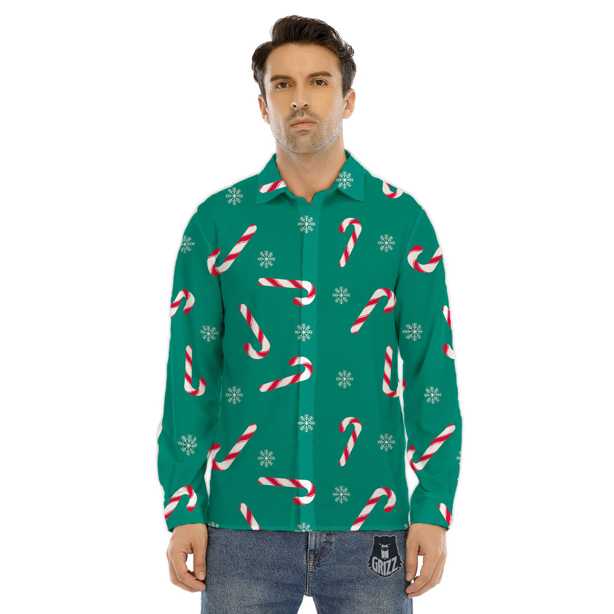 Candy Cane Xmas Print Pattern Men's Dress Shirts-grizzshop