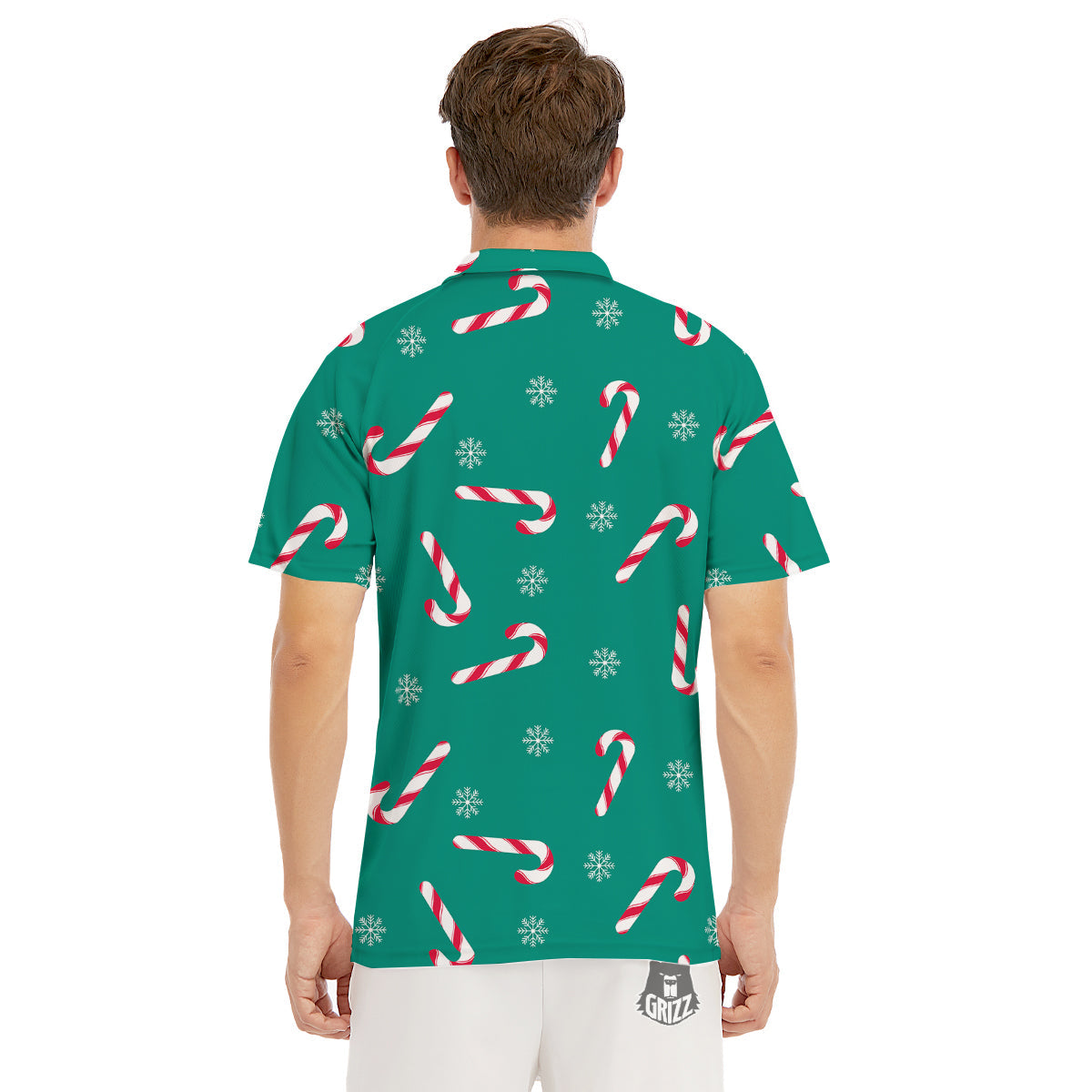 Candy Cane Xmas Print Pattern Men's Golf Shirts-grizzshop