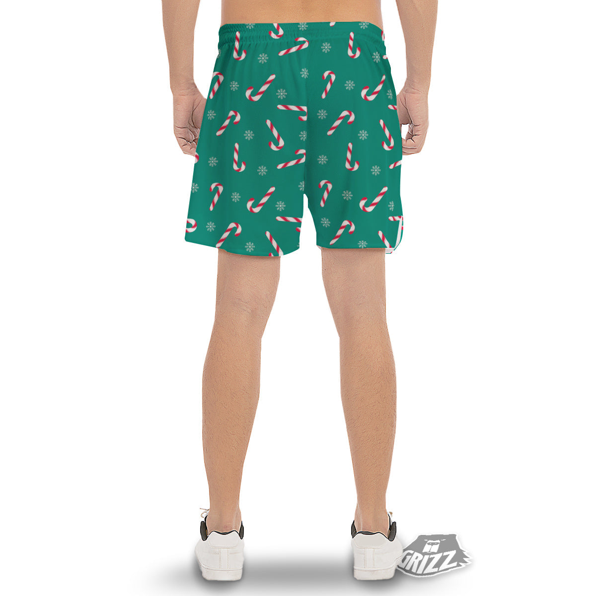 Candy Cane Xmas Print Pattern Men's Gym Shorts-grizzshop