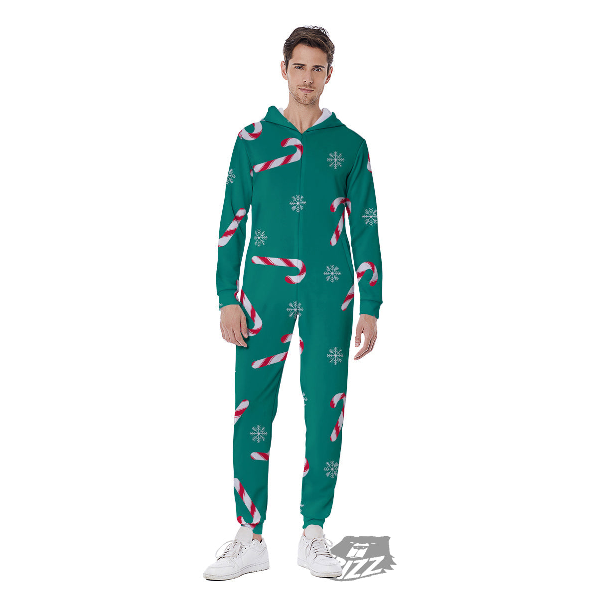 Candy Cane Xmas Print Pattern Men's Jumpsuit-grizzshop