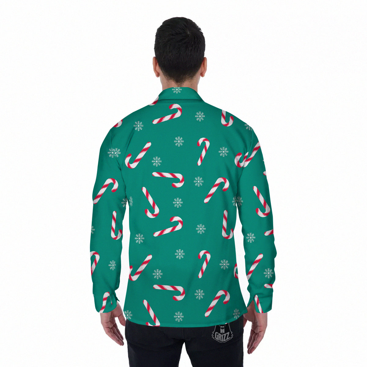 Candy Cane Xmas Print Pattern Men's Long Sleeve Shirts-grizzshop