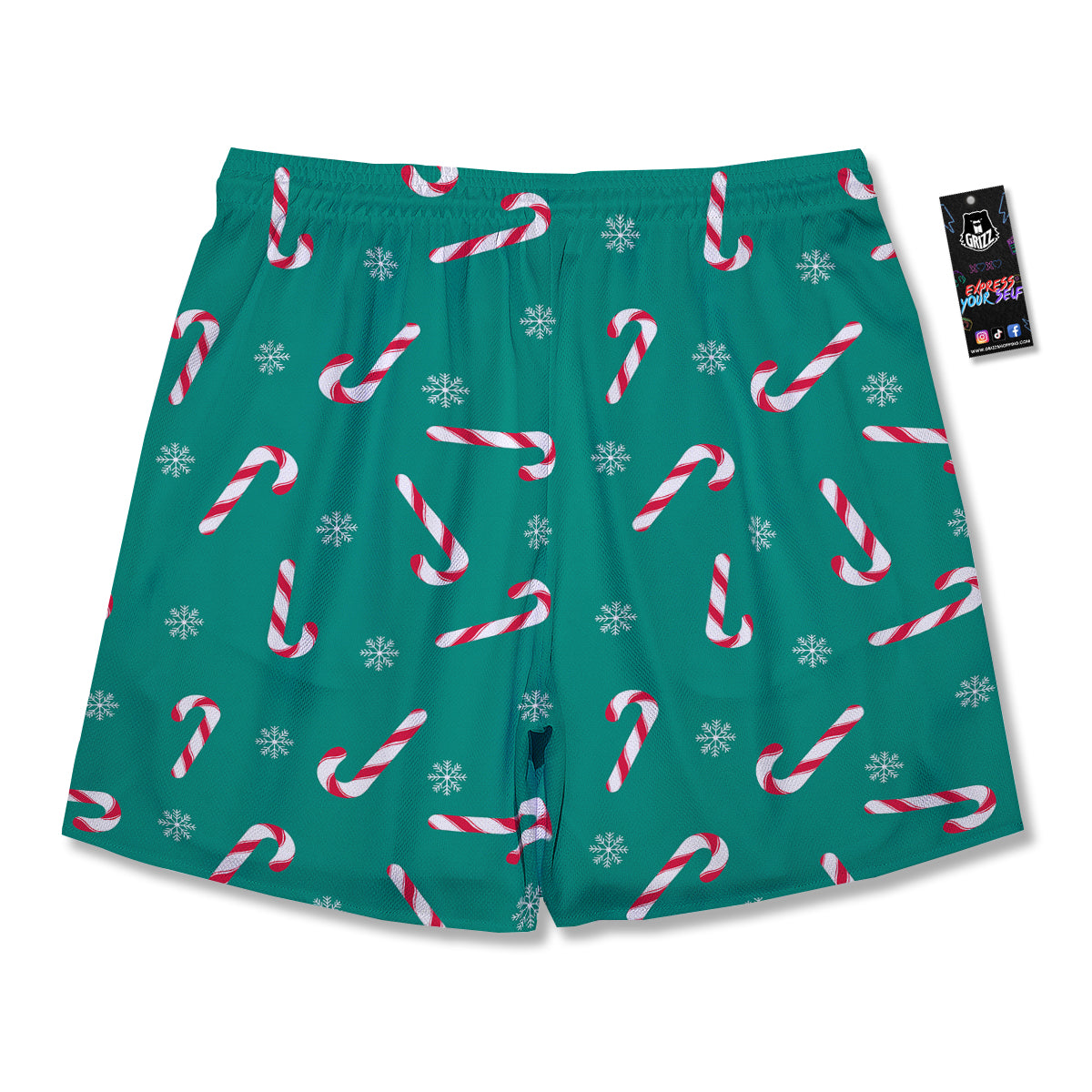 Candy Cane Xmas Print Pattern Men's Running Shorts-grizzshop