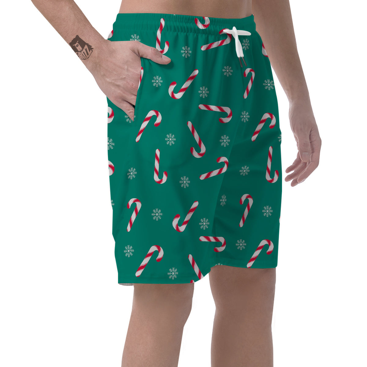 Candy Cane Xmas Print Pattern Men's Shorts-grizzshop