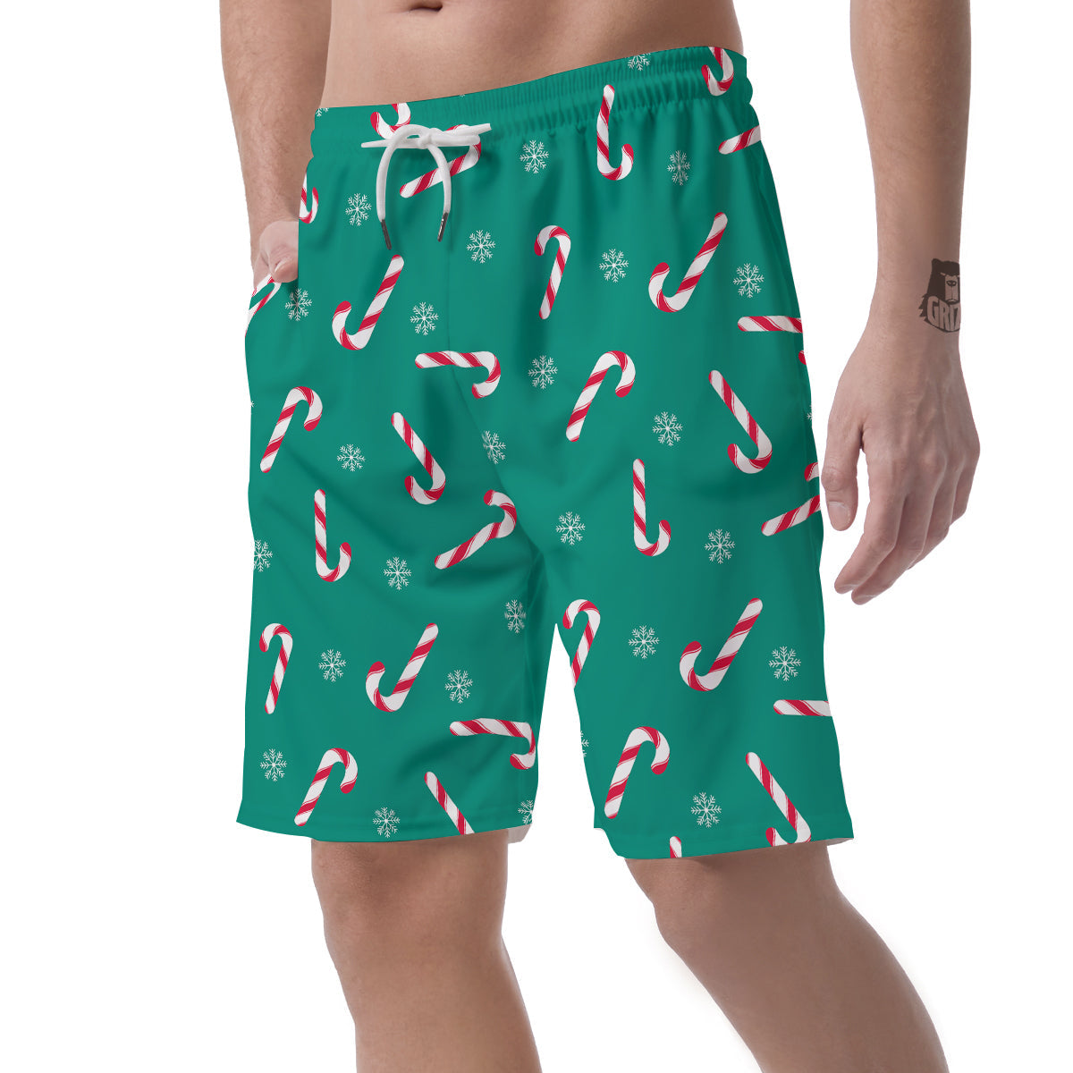 Candy Cane Xmas Print Pattern Men's Shorts-grizzshop