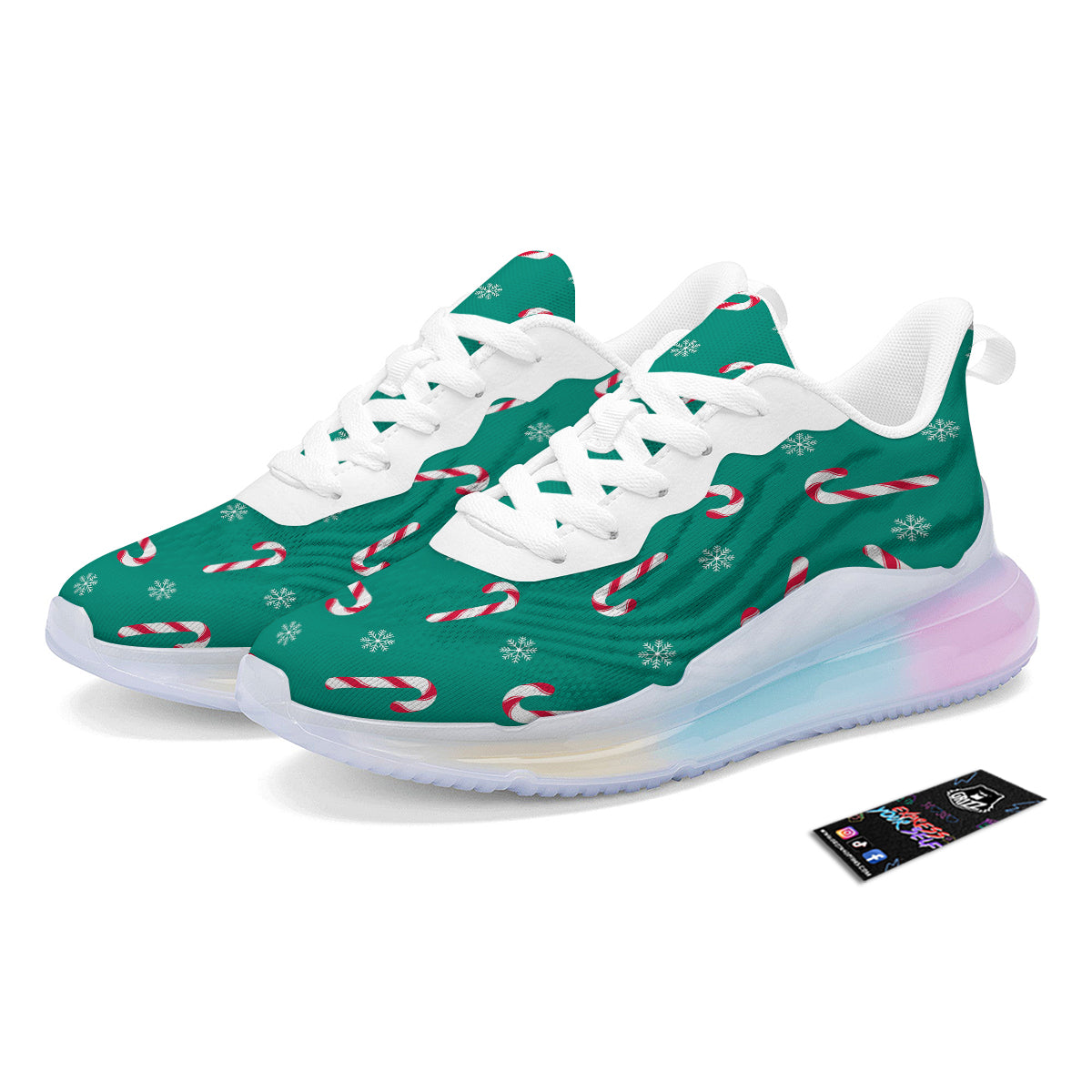 Candy Cane Xmas Print Pattern Running Sneakers-grizzshop