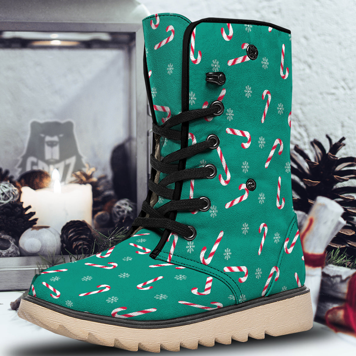 Candy Cane Xmas Print Pattern Snow Boots-grizzshop